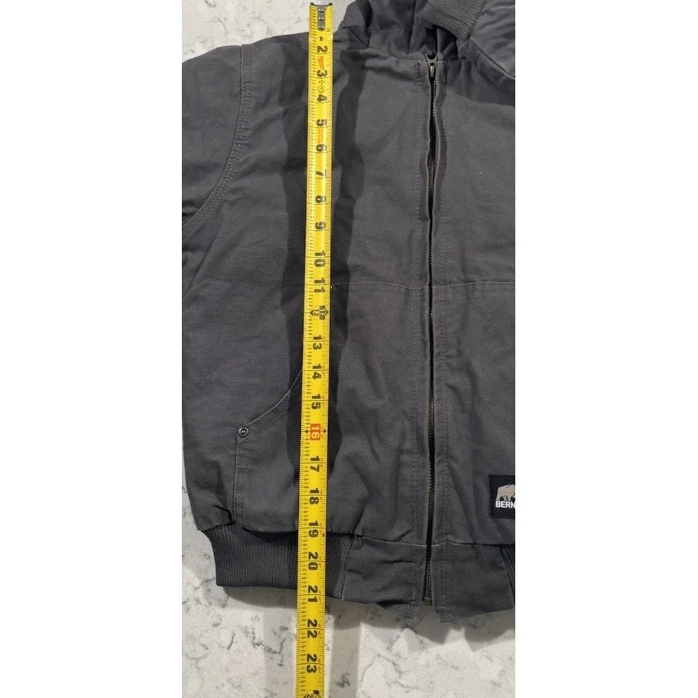 Berne Fleece Lined Canvas Jacket Youth Medium 10-12 Gray Hooded Full Zip Outdoor